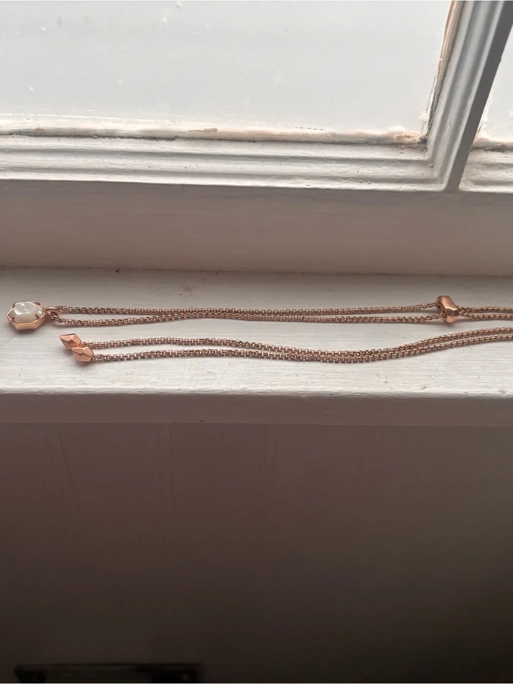 Kendra Scott Rose Gold Necklace and Ring with Mother-of-Pearl and Gray Stone